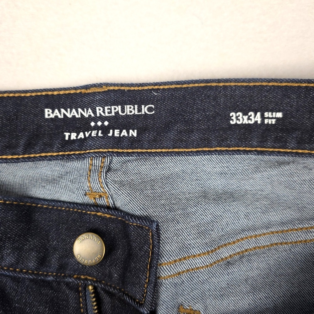 Banana Republic Mens Travel Jeans 33x34 (32") Slim Straight Fit Denim Dark Blue - Picture 5 of 12